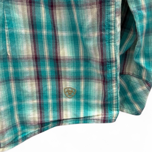 Ariat REAL Plaid Western Button Up Shirt Turquoise Purple Womens Large - Picture 5 of 8